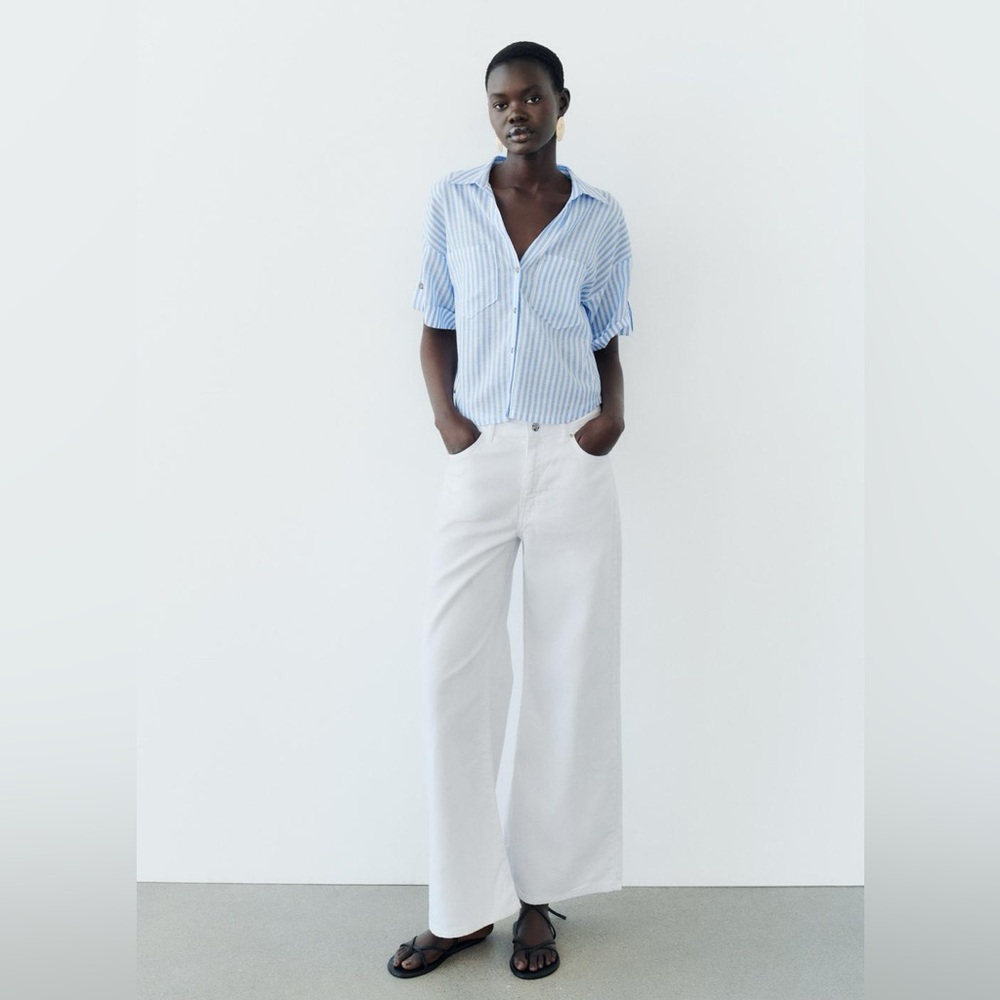 Zara linen blend short sleeve shirt